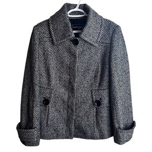 Point Zero Black White Herringbone Wool Blend Jacket Coat Abstract Outerwear